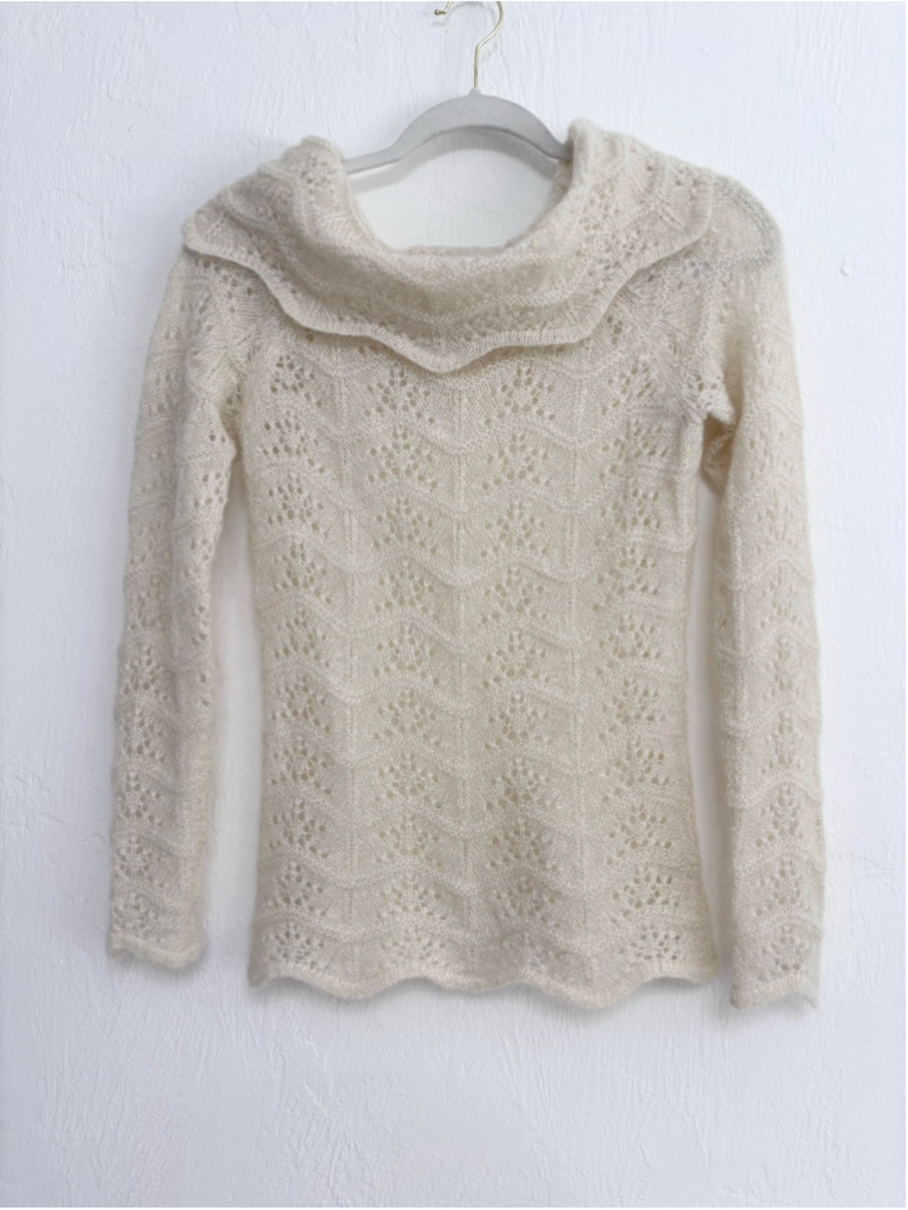 Women's Ann Taylor Loft Cowl Neck Sweater Cream Gold Size XS Wool blend